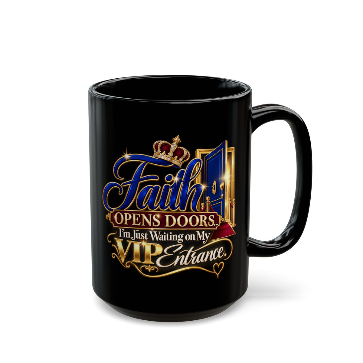 "Faith Opens Doors, DF" Divine Faith mug (Black, 11oz/15oz)