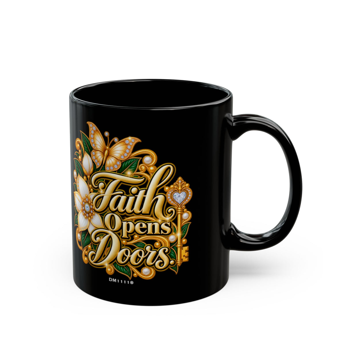 "Faith Opens Doors" Divine Faith mug (Black, 11oz/15oz)