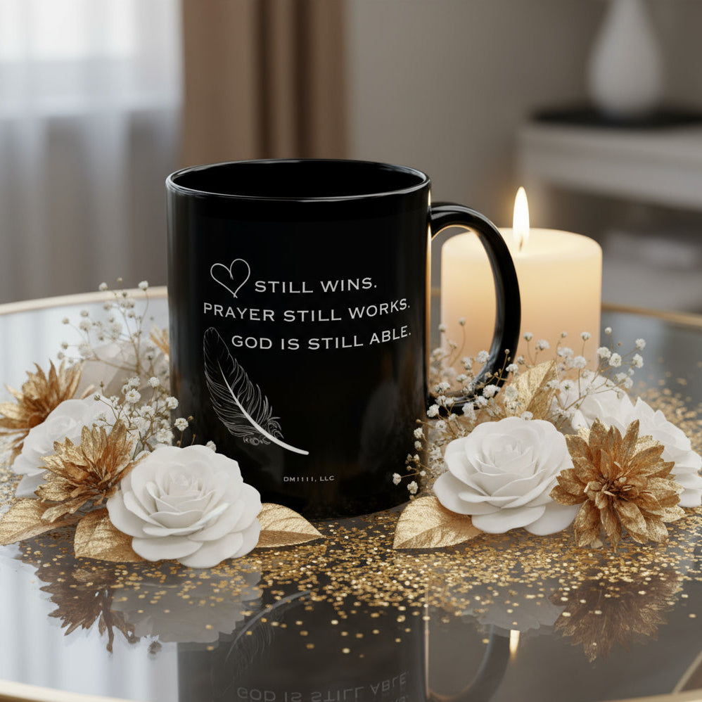 DM1111 "God Is Still Able" Black Mug (11oz, 15oz)