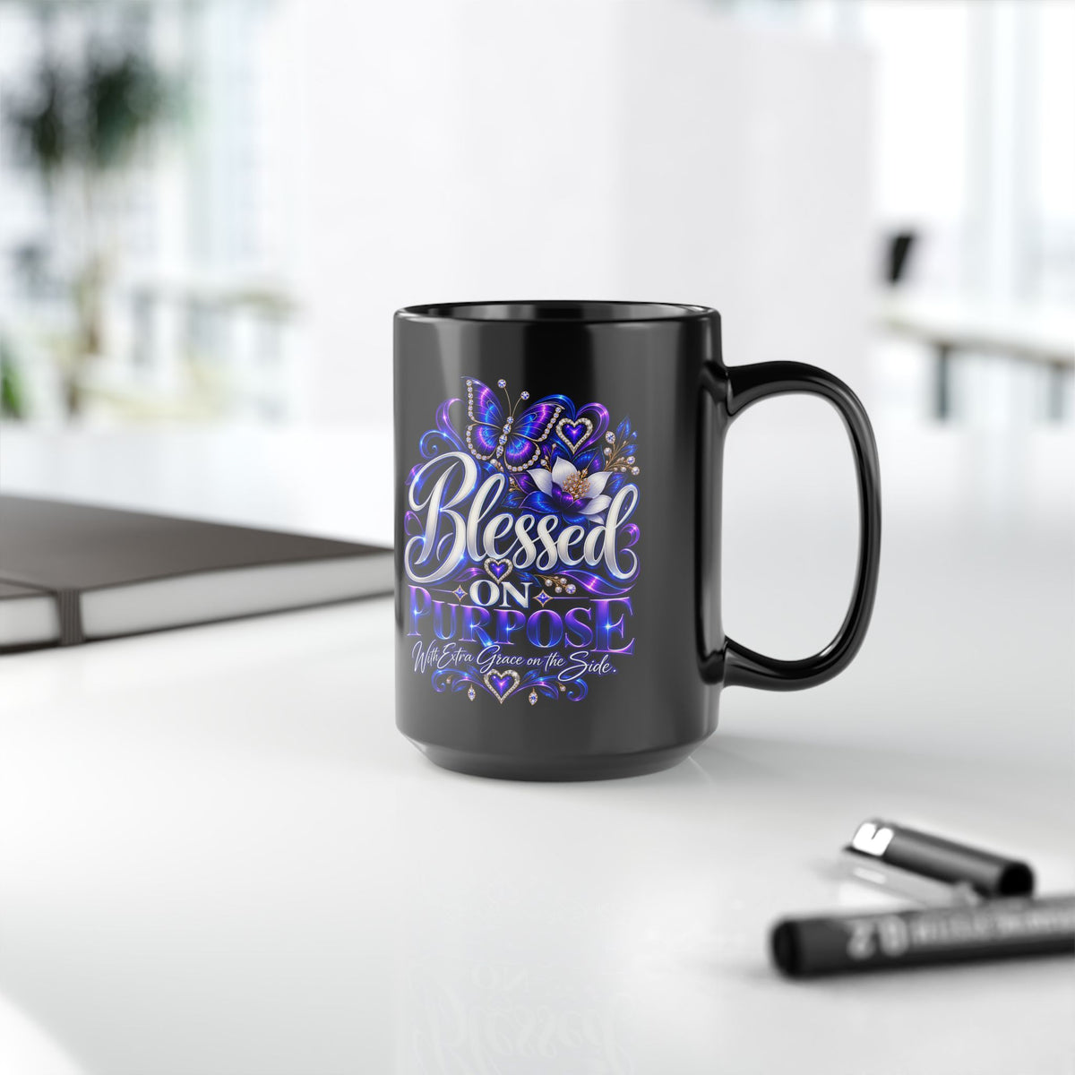 "Blessed On Purpose, DF" Divine Faith mug (Black, 11oz/15oz)