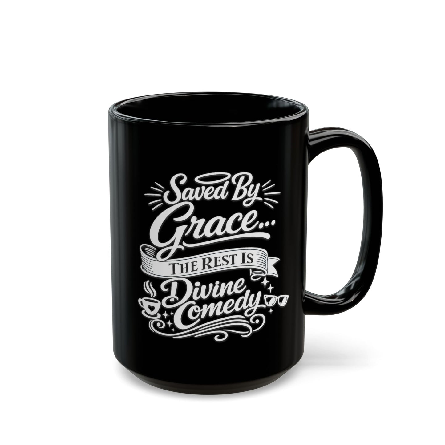"Saved By Grace, DF" Divine Faith mug (Black, 11oz/15oz)