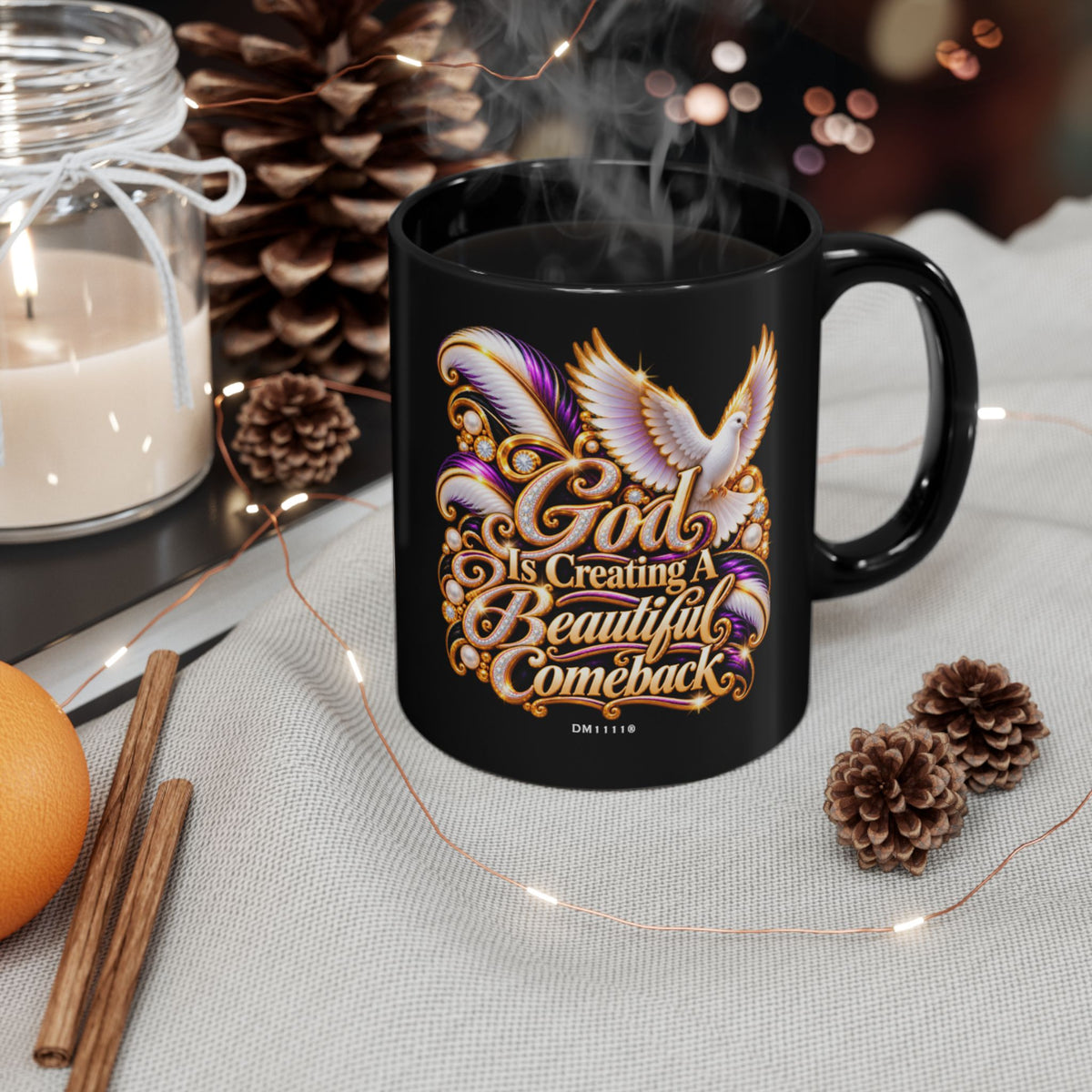 "GOD Is Creating A Beautiful Comeback" Divine Faith mug (Black, 11oz/15oz)