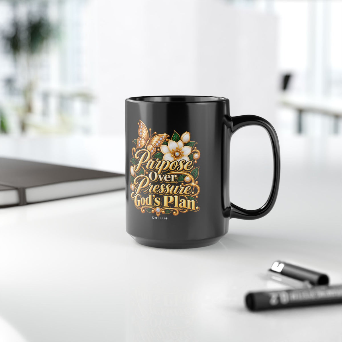 "Purpose Over Pressure" Divine Faith mug (Black, 11oz/15oz)
