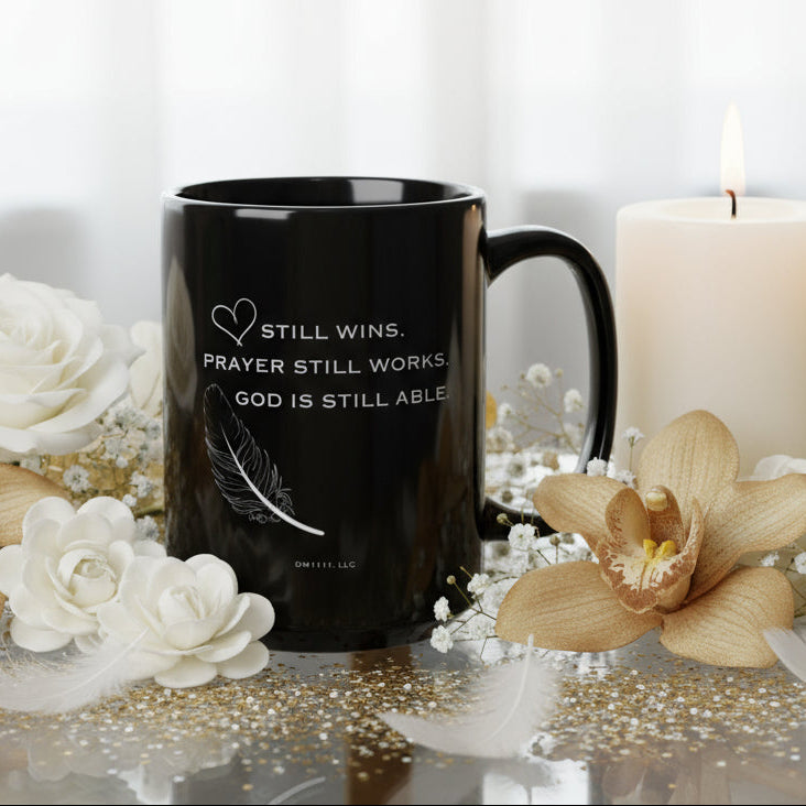 DM1111 "God Is Still Able" Black Mug (11oz, 15oz)