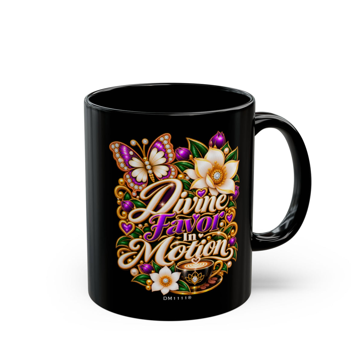 "Divine Favor In Motion" Divine Faith mug (Black, 11oz/15oz)
