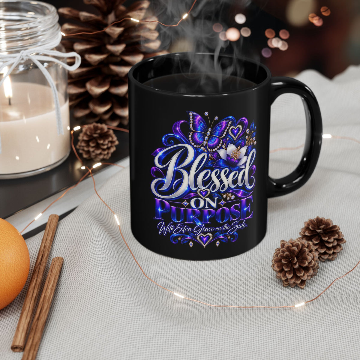 "Blessed On Purpose, DF" Divine Faith mug (Black, 11oz/15oz)