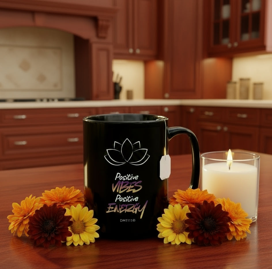 DM1111 "Positive Vibes, Positive Energy" Black Mug (11oz, 15oz)