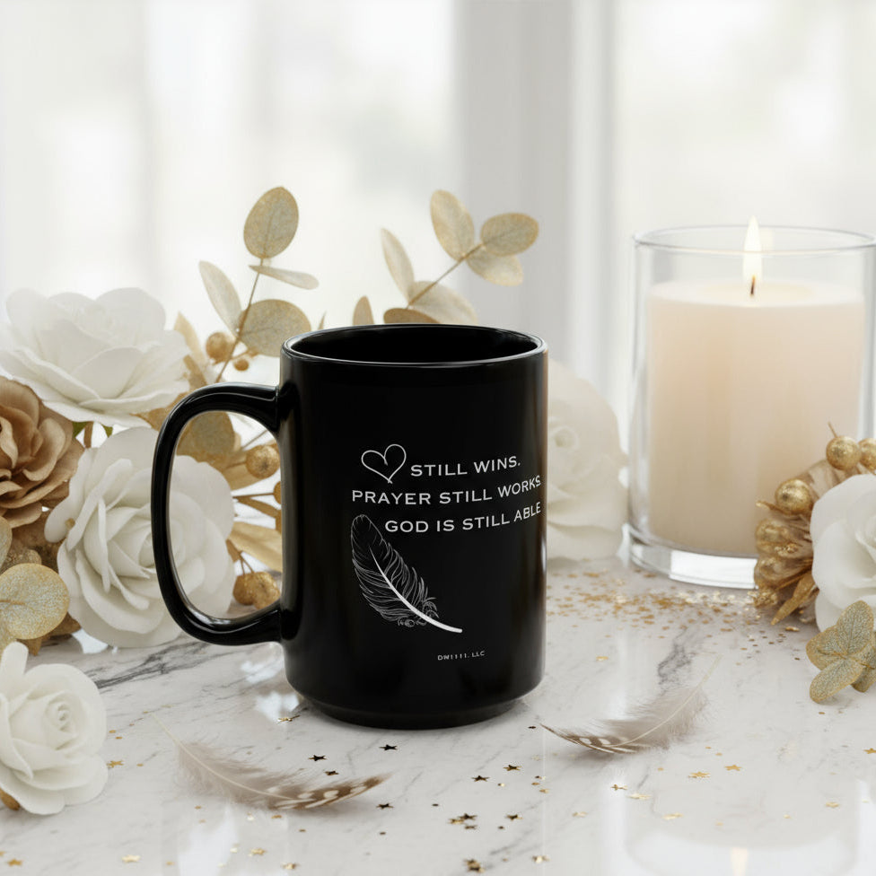 DM1111 "God Is Still Able" Black Mug (11oz, 15oz)