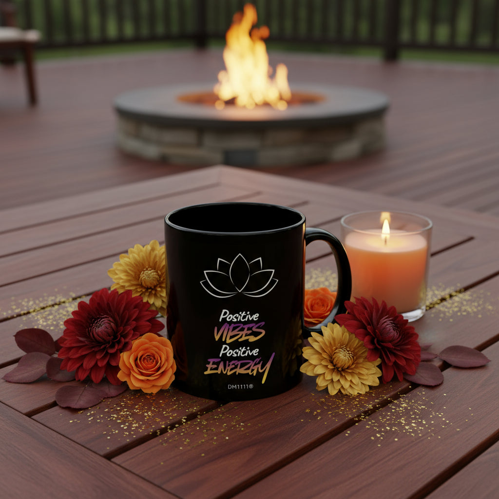 DM1111 "Positive Vibes, Positive Energy" Black Mug (11oz, 15oz)
