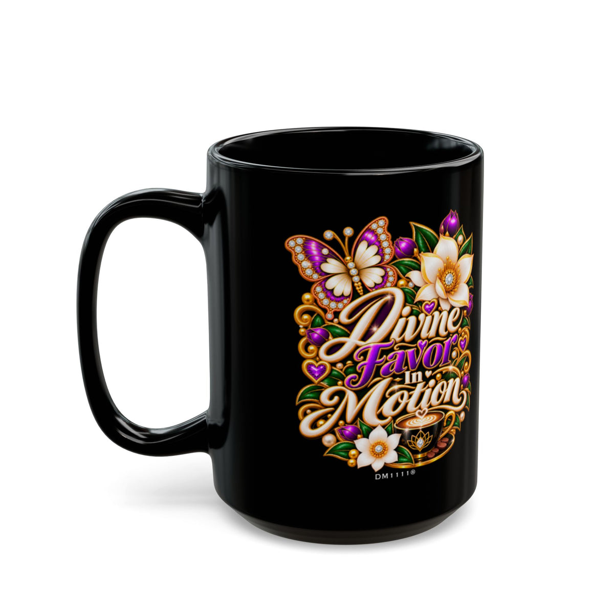 "Divine Favor In Motion" Divine Faith mug (Black, 11oz/15oz)