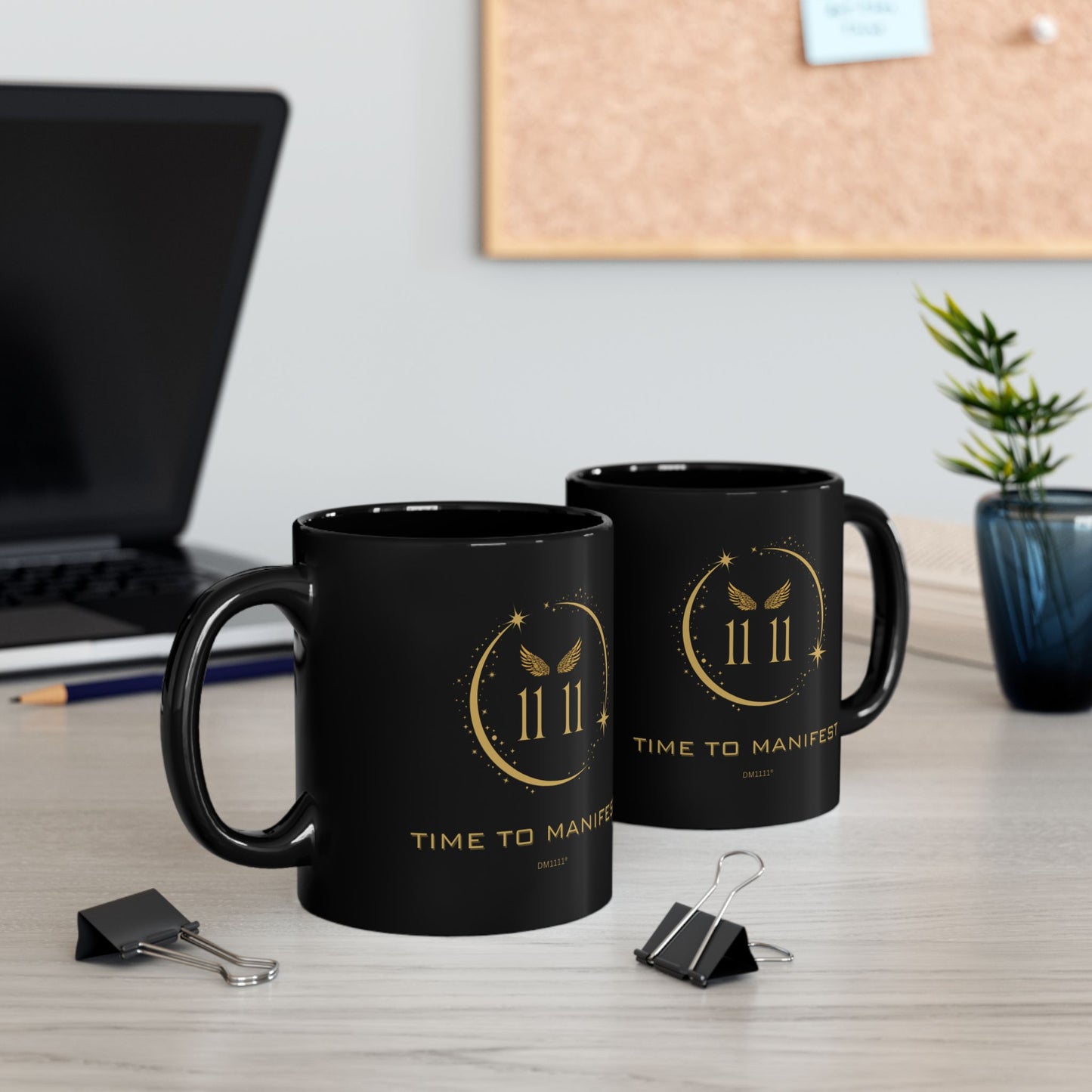 Angel 1111 'Time To Manifest' Affirmation DM1111 Black Mug (11oz, 15oz)