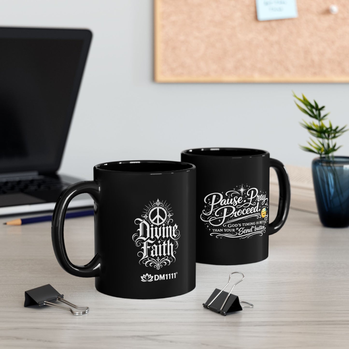 "Pause. Pray. Proceed, DF" Divine Faith mug (Black, 11oz/15oz)