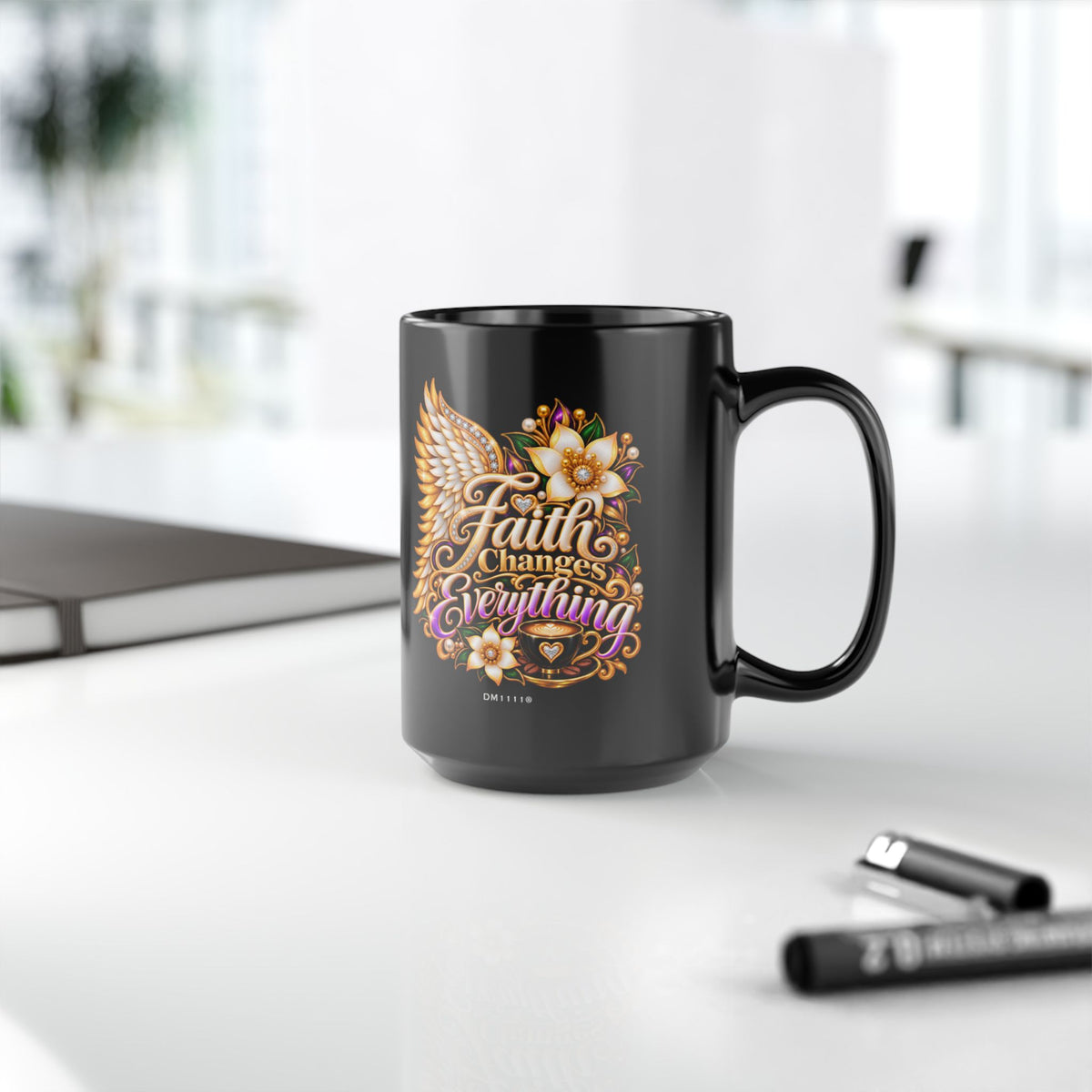 "Faith Changes Everything" Divine Faith mug (Black, 11oz/15oz)