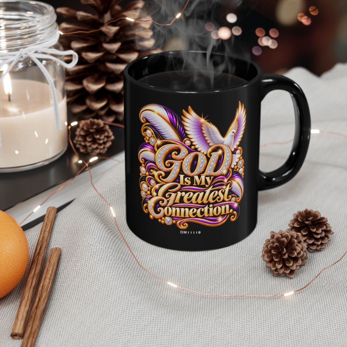 "God Is My Greatest Connection" Divine Faith mug (Black, 11oz/15oz)