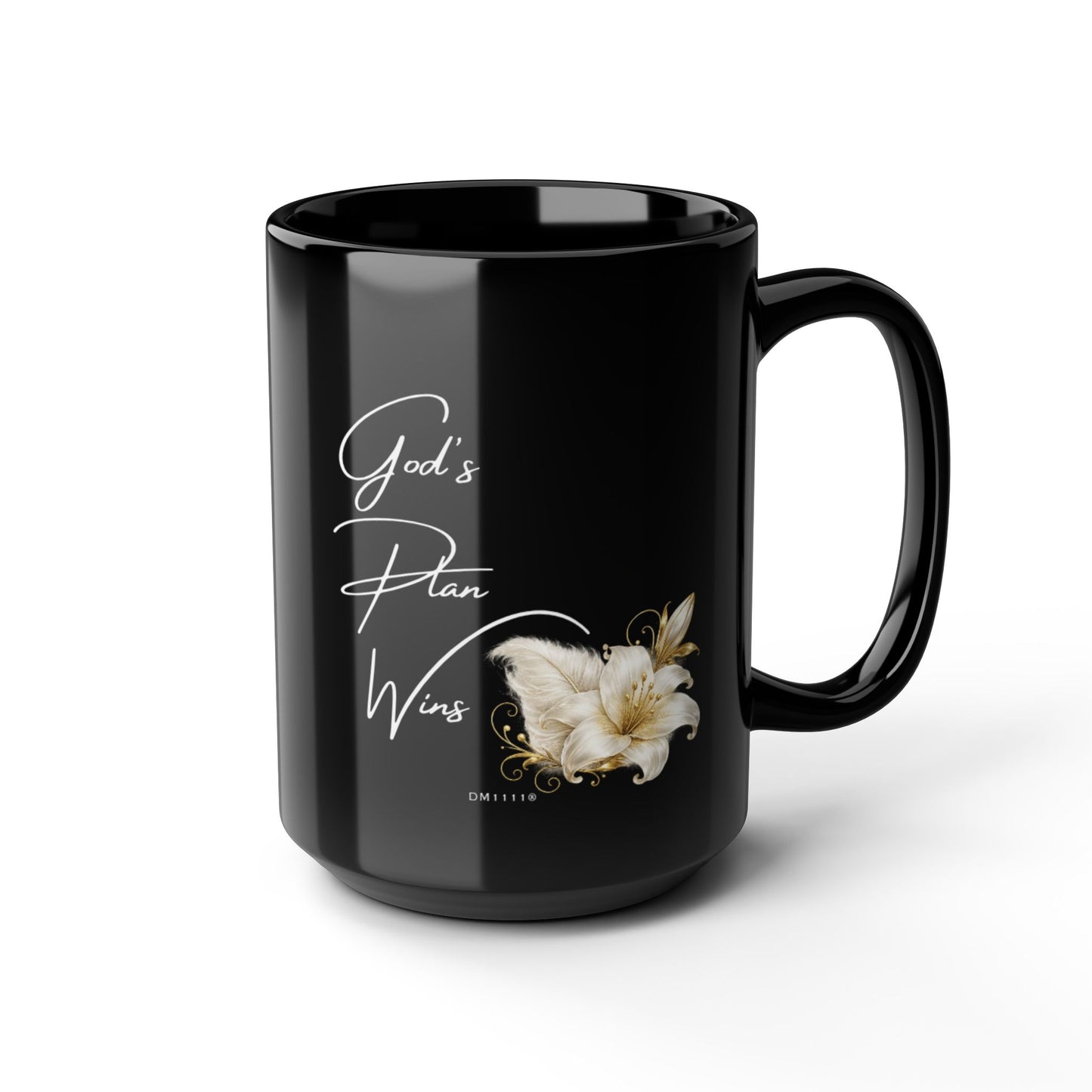 "God's Plan Wins" Divine Faith mug (Black, 11oz/15oz)