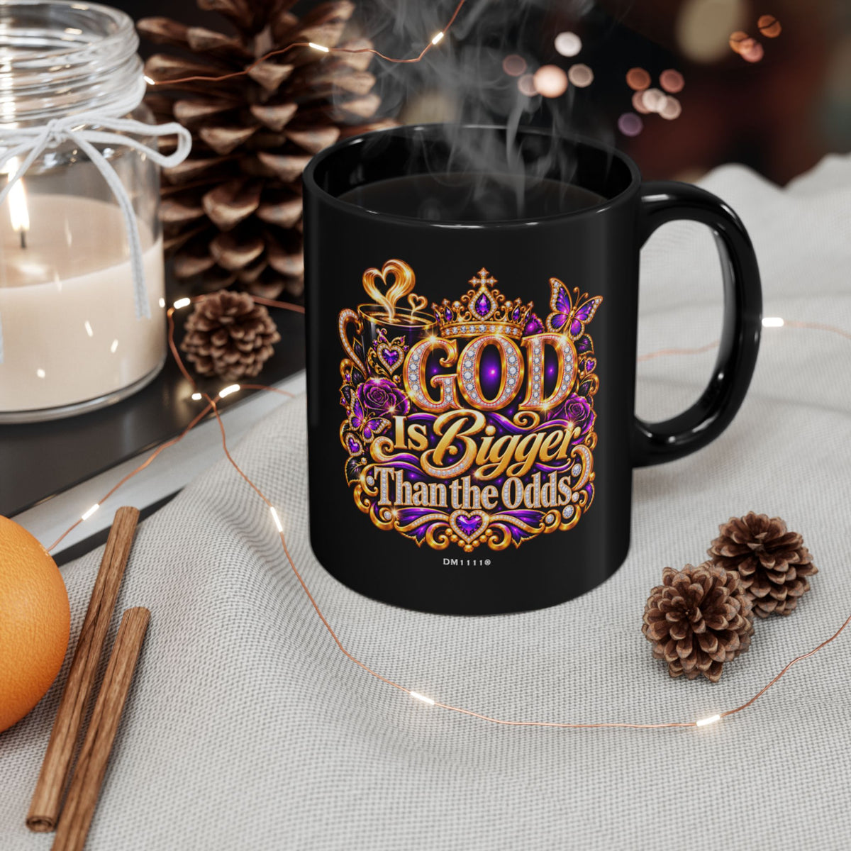 "God Is Bigger Than The Odds" Divine Faith mug (Black, 11oz/15oz)