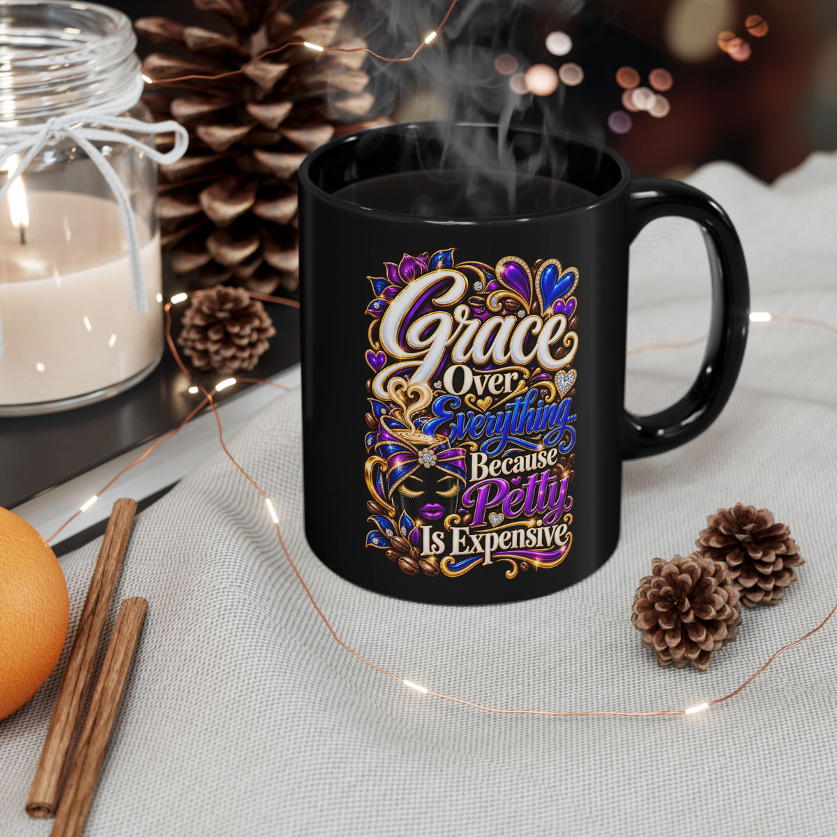 "Grace Over Everything, DF" Divine Faith mug (Black, 11oz/15oz)