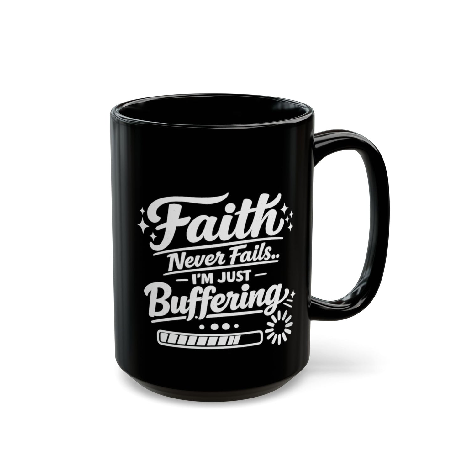 "Faith Never Fails, DF" Divine Faith mug (Black, 11oz/15oz)