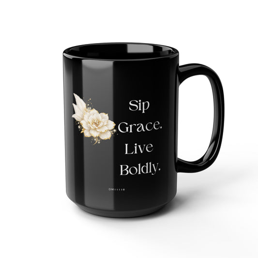"Sip Grace. Live Boldly." Divine Faith mug (Black, 11oz/15oz)