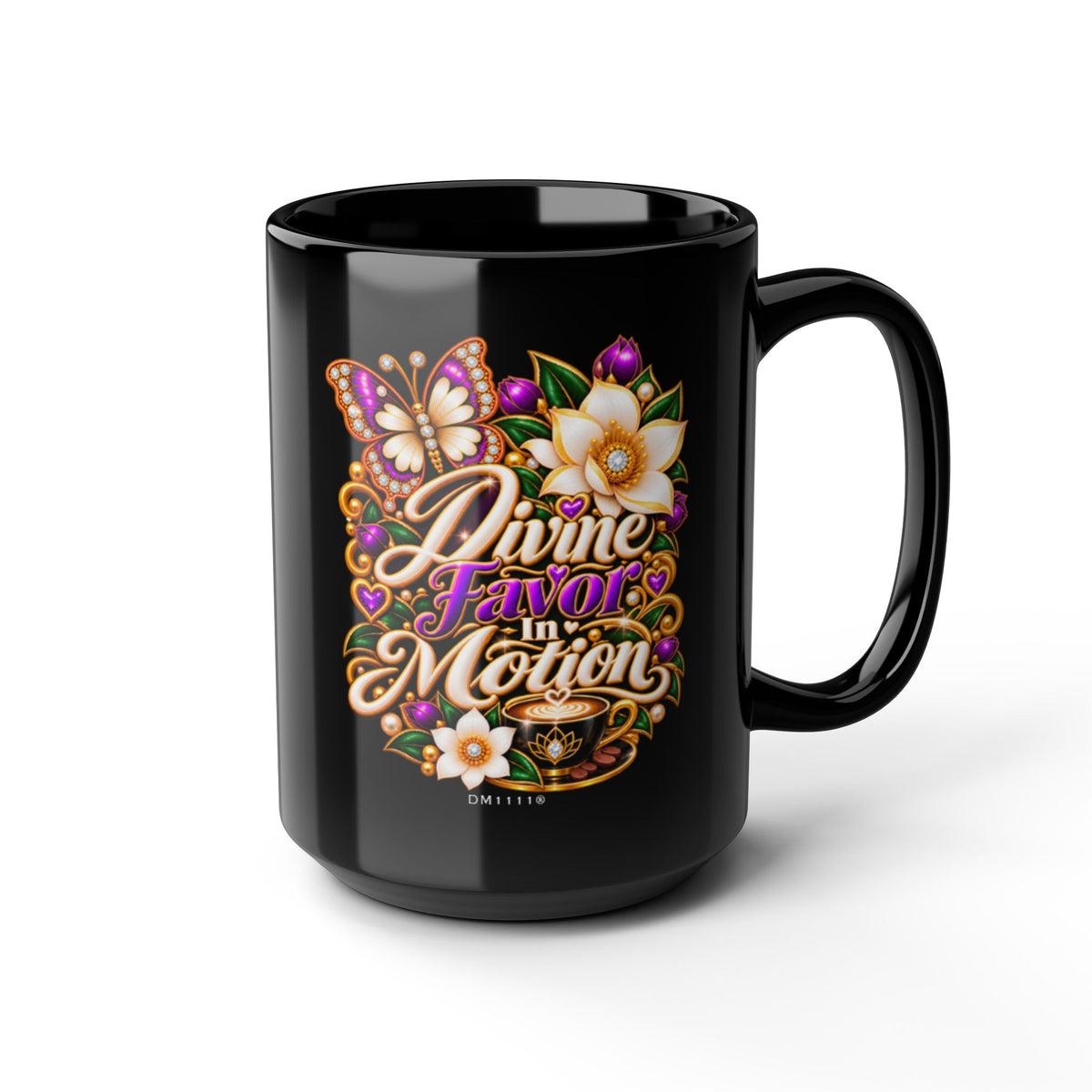 "Divine Favor In Motion" Divine Faith mug (Black, 11oz/15oz)