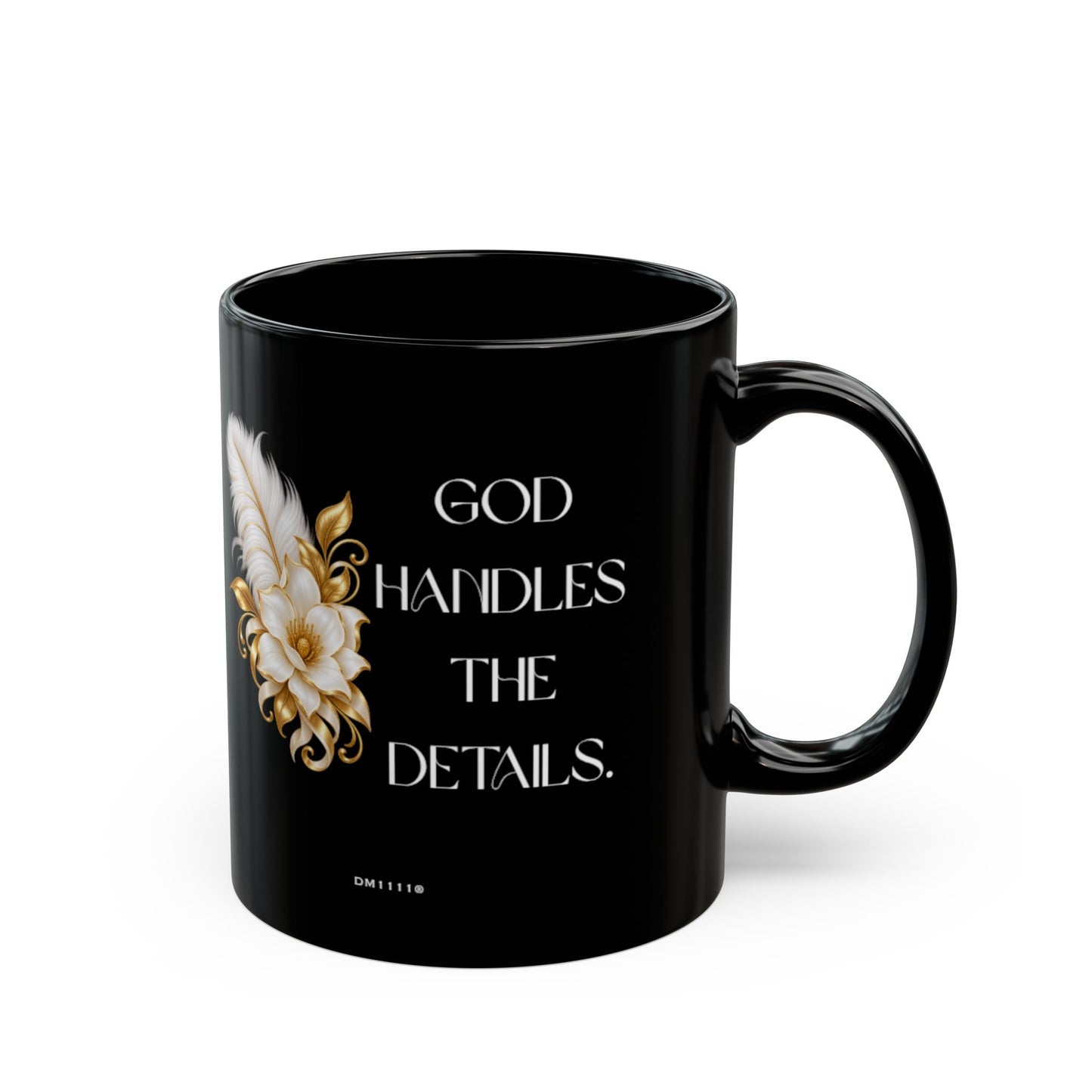 "God Handles the Details" Divine Faith mug (Black, 11oz/15oz)