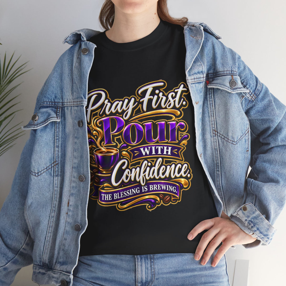 "Pray First. Pour With Confidence, DF" T-Shirt by DM1111