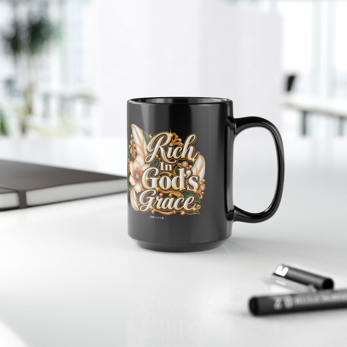 "Rich In God's Grace" Divine Faith mug (Black, 11oz/15oz)