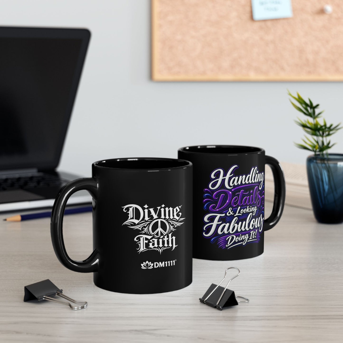 "Handling Details, DF" Divine Faith mug (Black, 11oz/15oz)