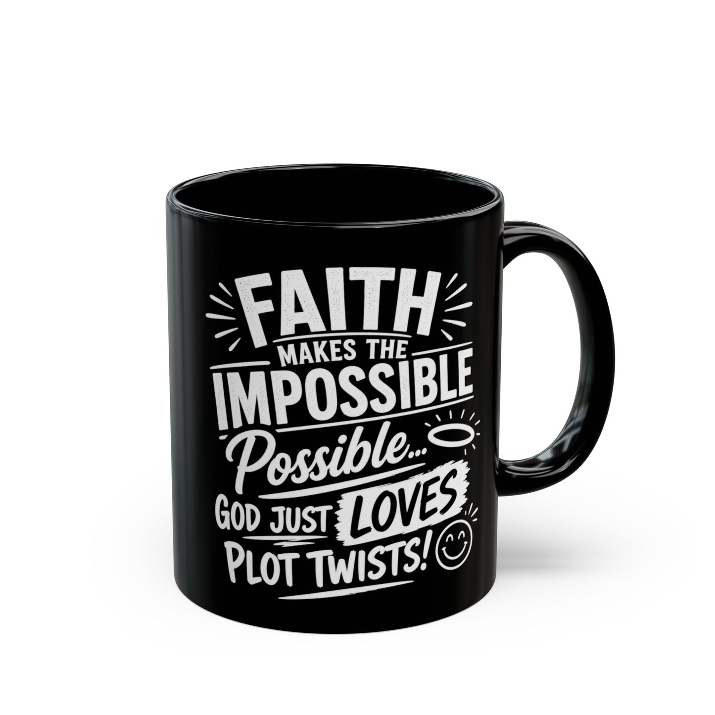 "Faith Makes the Impossible, DF" Divine Faith mug (Black, 11oz/15oz)