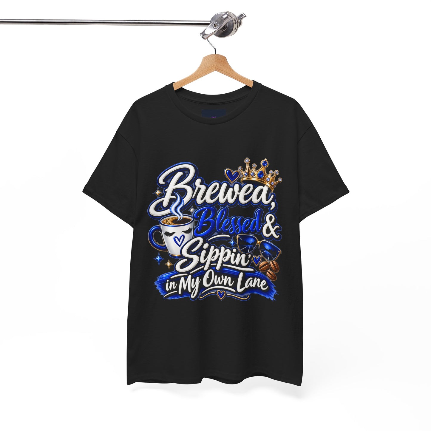 "Brewed, Blessed, and Sippin, DF" T-Shirt by DM1111