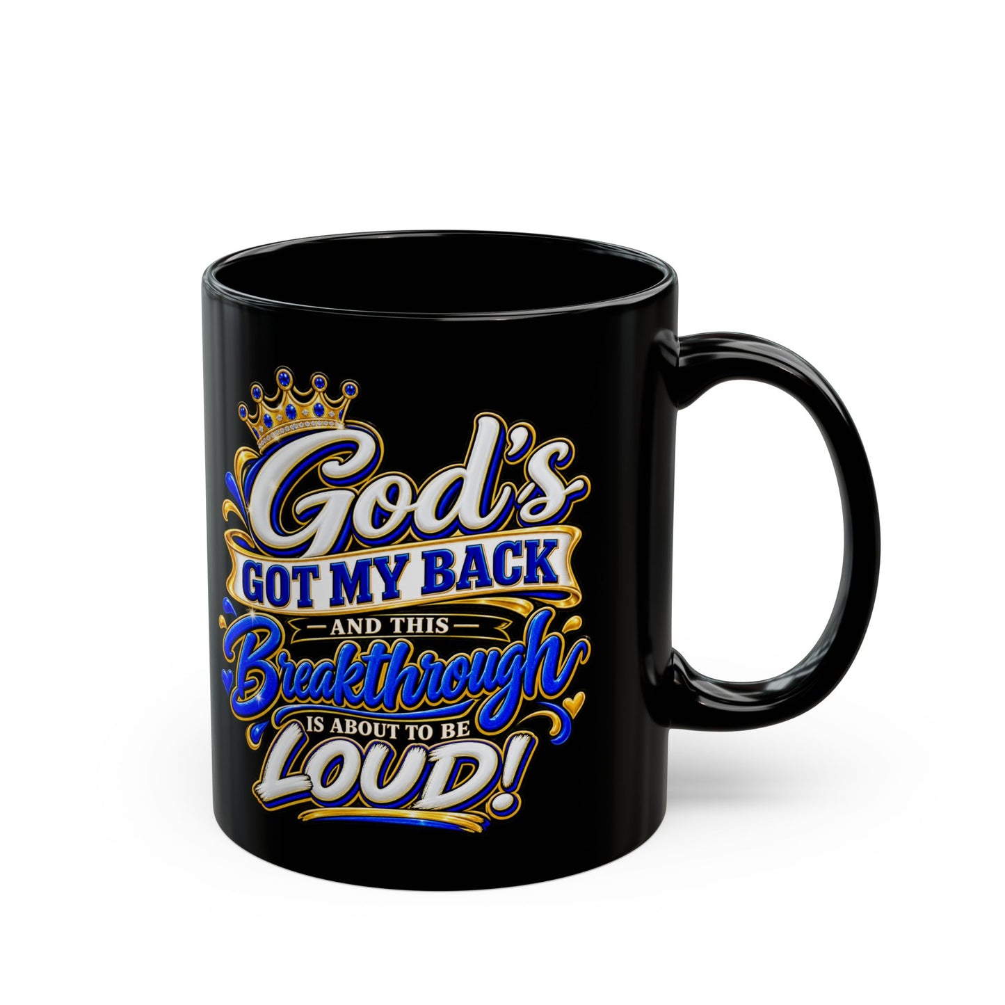 "God’s Got My Back, DF" Divine Faith mug (Black, 11oz/15oz)