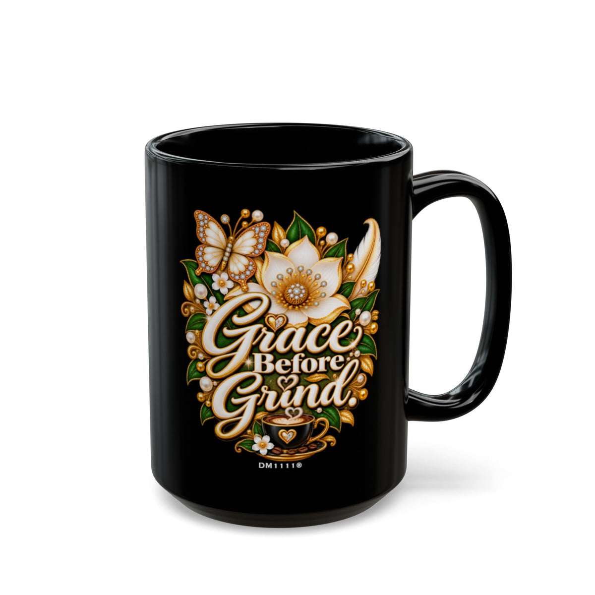 "Grace Before Grind" Divine Faith mug (Black, 11oz/15oz)