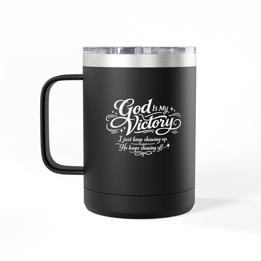 "God Is My Victory, DF" 15oz Insulated Travel Mug