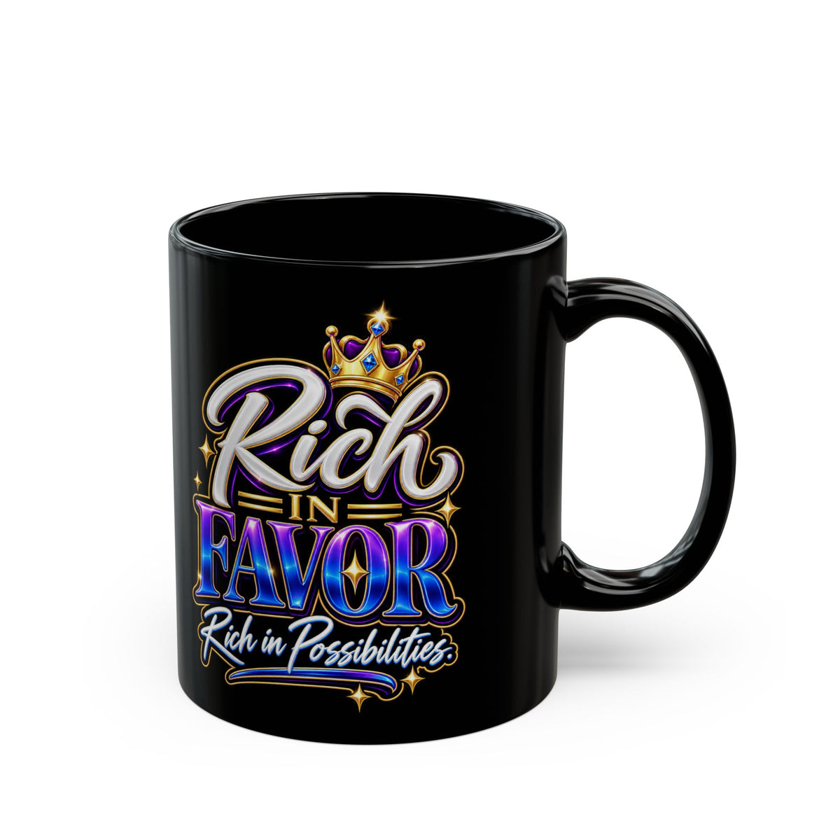 "Rich In Favor, Rich In Possibilities, DF" Divine Faith mug (Black, 11oz/15oz)