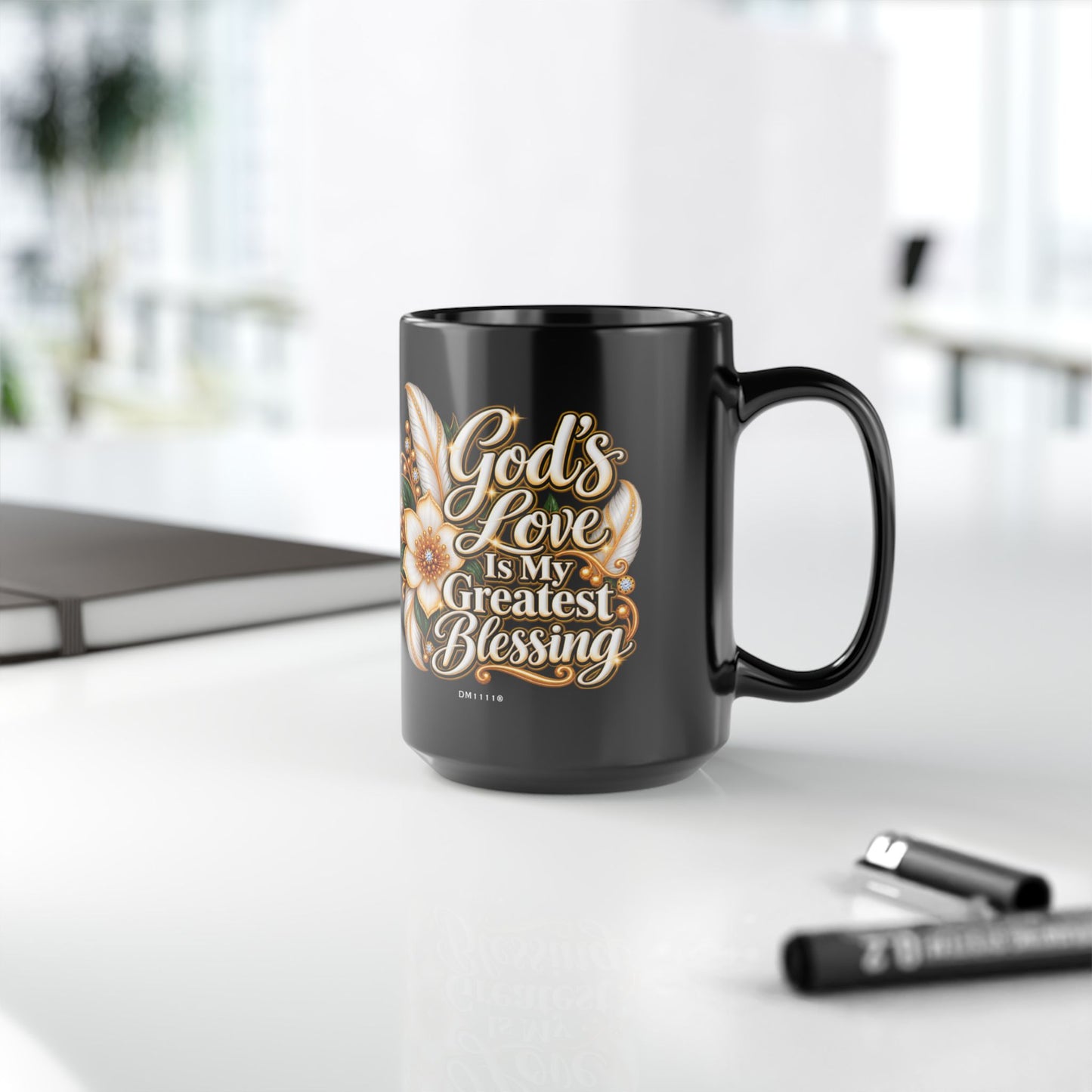 "God's Love Is My Greatest Blessing" Divine Faith mug (Black, 11oz/15oz)