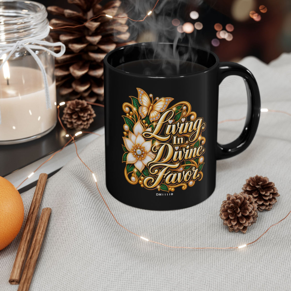 "Living In Divine Favor" Divine Faith mug (Black, 11oz/15oz)