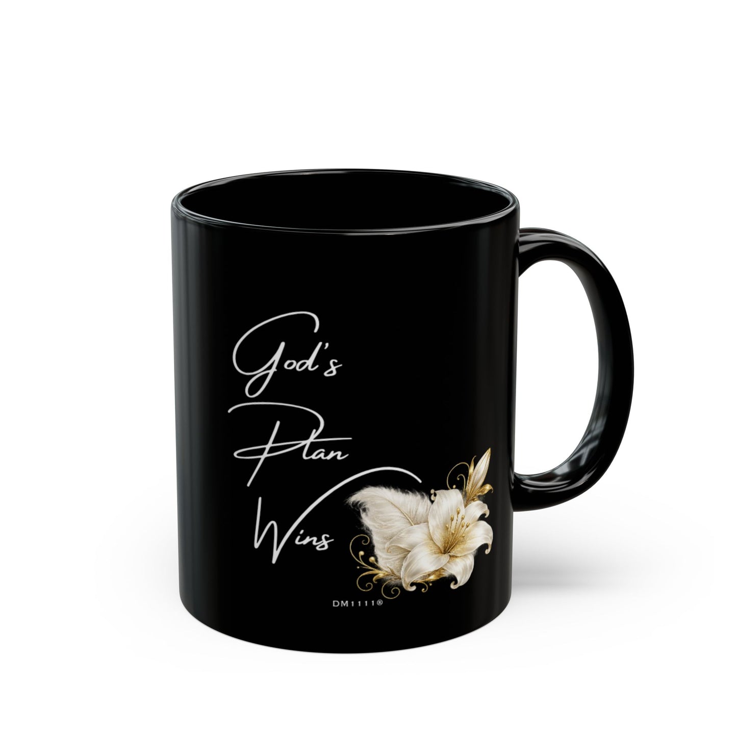 "God's Plan Wins" Divine Faith mug (Black, 11oz/15oz)