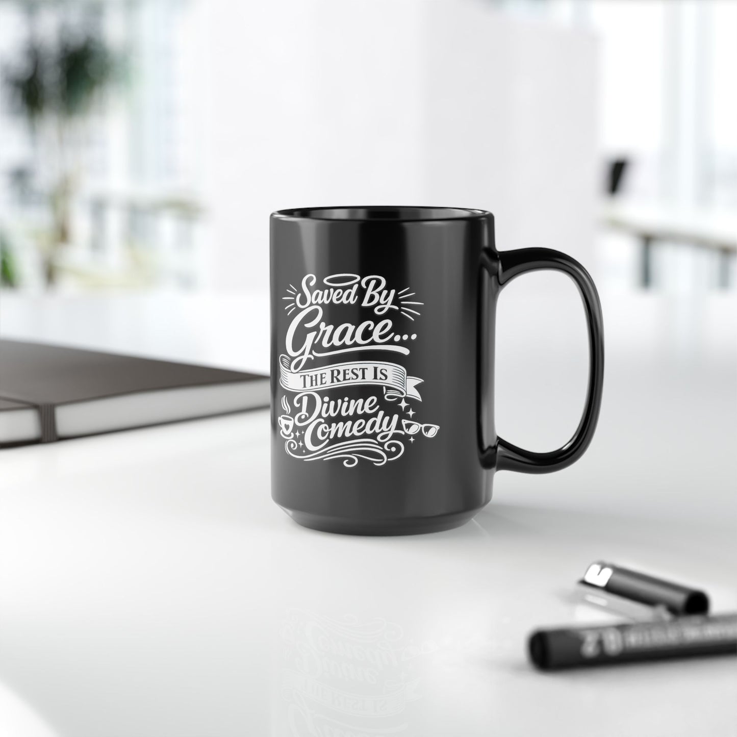 "Saved By Grace, DF" Divine Faith mug (Black, 11oz/15oz)