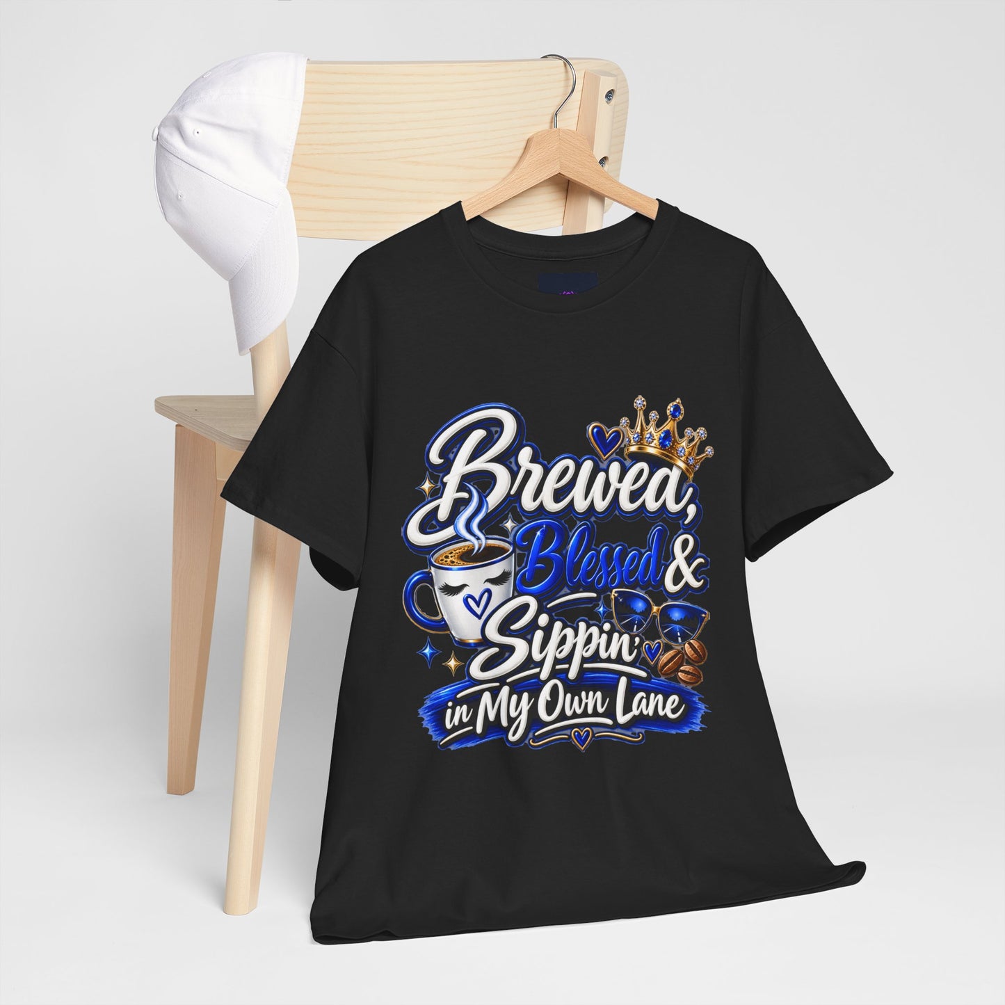 "Brewed, Blessed, and Sippin, DF" T-Shirt by DM1111