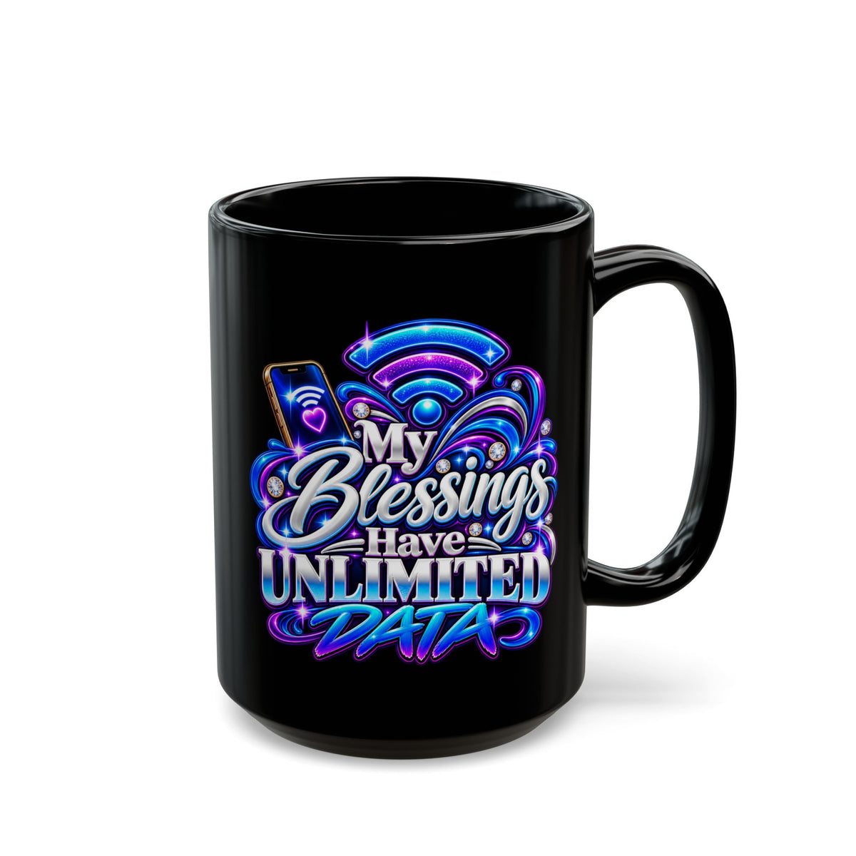 "My Blessings Have Unlimited Data, DF" Divine Faith mug (Black, 11oz/15oz)