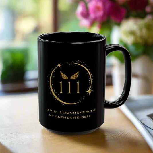 Angel 111 Affirmation DM1111 Black Mug (11oz, 15oz)