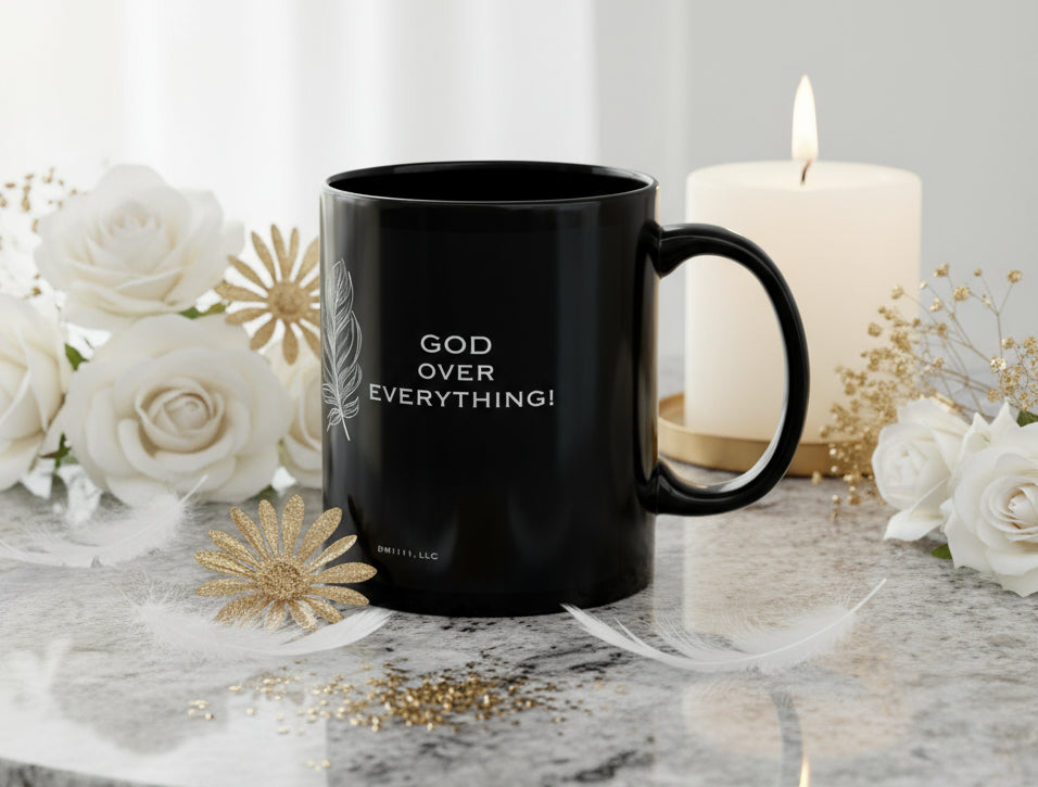 DM1111 "God Over Everything" Black Mug (11oz, 15oz)