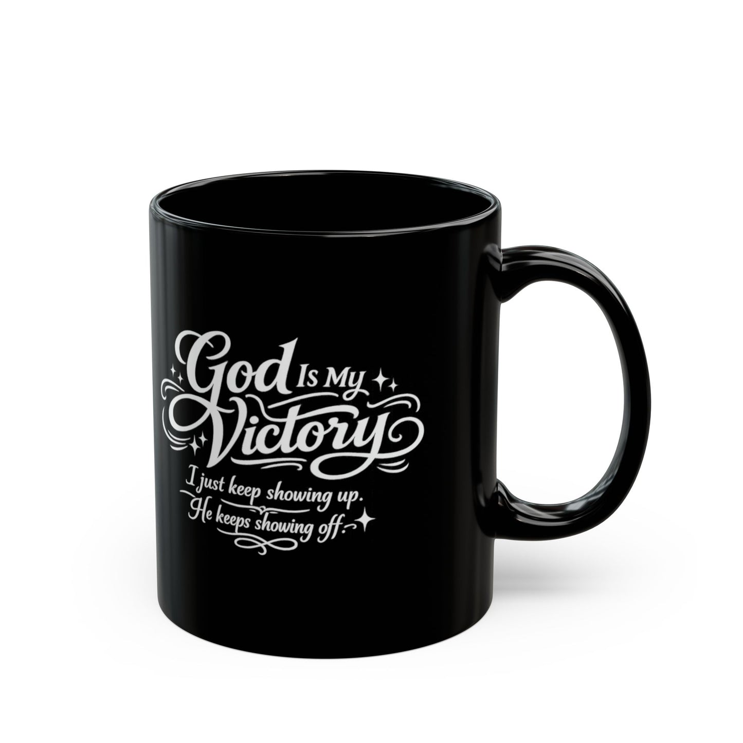 "God Is My Victory, DF" Divine Faith mug (Black, 11oz/15oz)