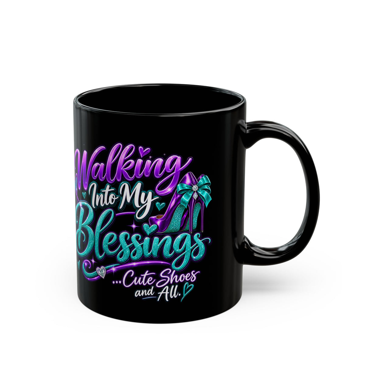 "Walking Into My Blessings, DF" Divine Faith mug (Black, 11oz/15oz)