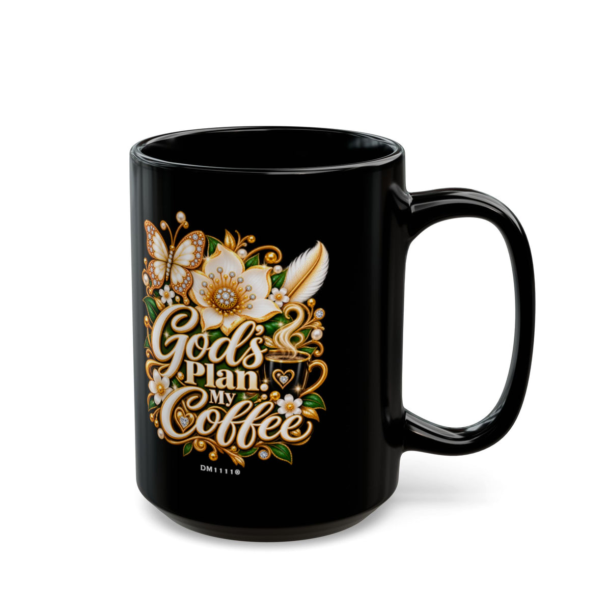 "God's Plan. My Coffee." Divine Faith mug (Black, 11oz/15oz)