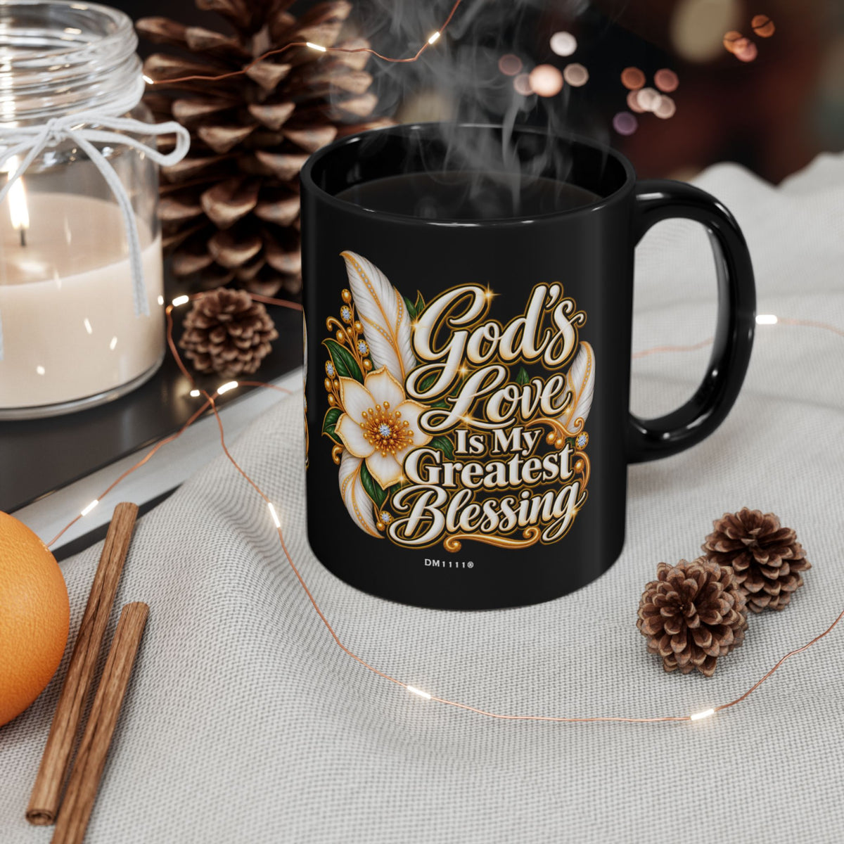 "God's Love Is My Greatest Blessing" Divine Faith mug (Black, 11oz/15oz)