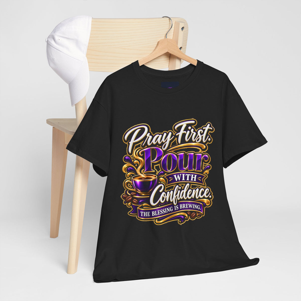 "Pray First. Pour With Confidence, DF" T-Shirt by DM1111