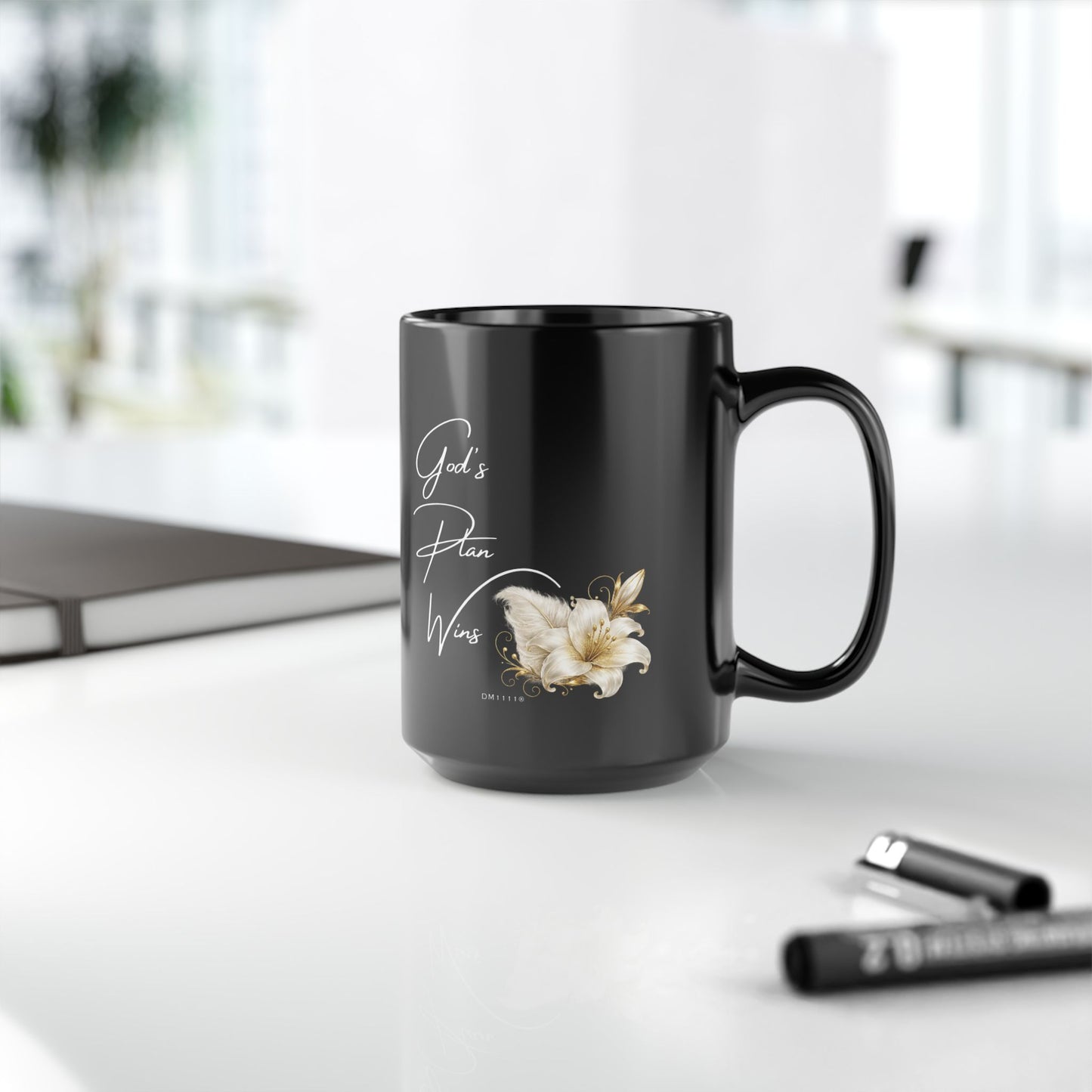 "God's Plan Wins" Divine Faith mug (Black, 11oz/15oz)