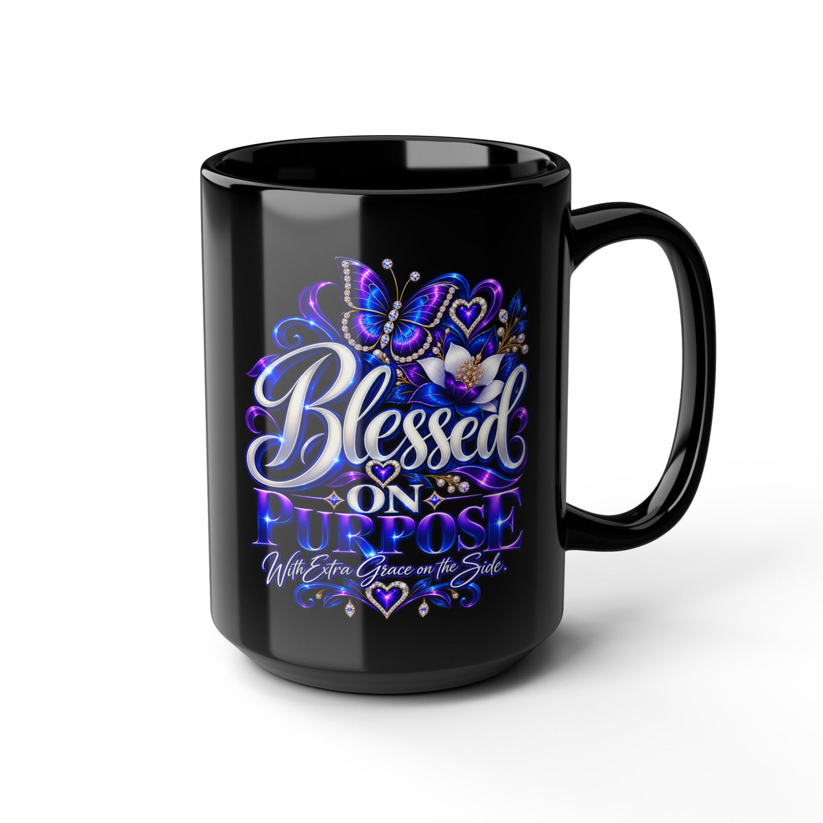 "Blessed On Purpose, DF" Divine Faith mug (Black, 11oz/15oz)