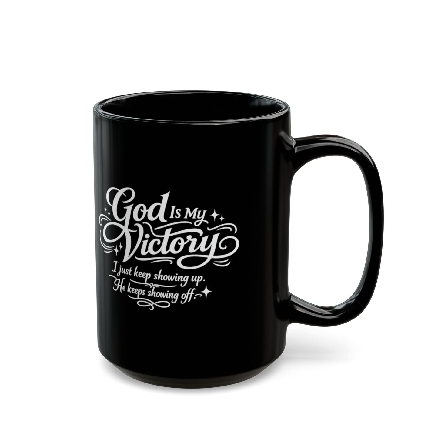 "God Is My Victory, DF" Divine Faith mug (Black, 11oz/15oz)